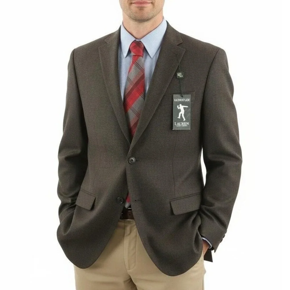 LRL Ralph Lauren Blazer Mens 40L‎ 40 Brown Twill Stretch Sport Coat $350 NEW